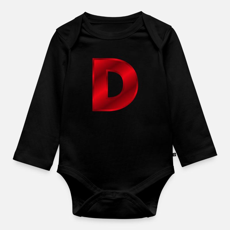 Red D - Organic Longsleeve Baby Bodysuit - black