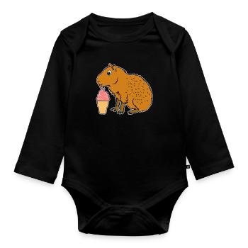 Capybara Eiscreme - Baby Bio-Langarm-Body - Schwarz - Vorne