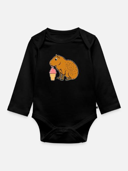 Capybara Eiscreme - Baby Bio-Langarm-Body - Schwarz