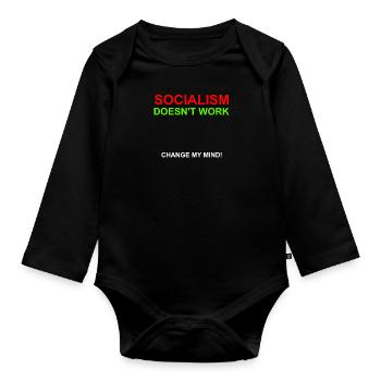 Anti socialism capitalism does not work - Organic Longsleeve Baby Bodysuit - black - Front