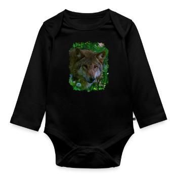 Loup - Body Bébé bio manches longues - noir - Devant