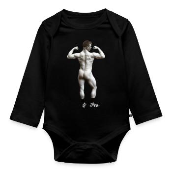 Naked man with socks - Organic Longsleeve Baby Bodysuit - black - Front