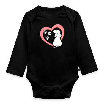Coeur pattes de chien amoureux des chiens chien - Body Bébé bio manches longues - noir - Devant