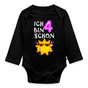 Ich bin schon 4 - Baby Bio-Langarm-Body - Schwarz - Vorne