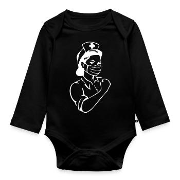 Nurse Doctor Krankenschwester - Baby Bio-Langarm-Body - Schwarz - Vorne