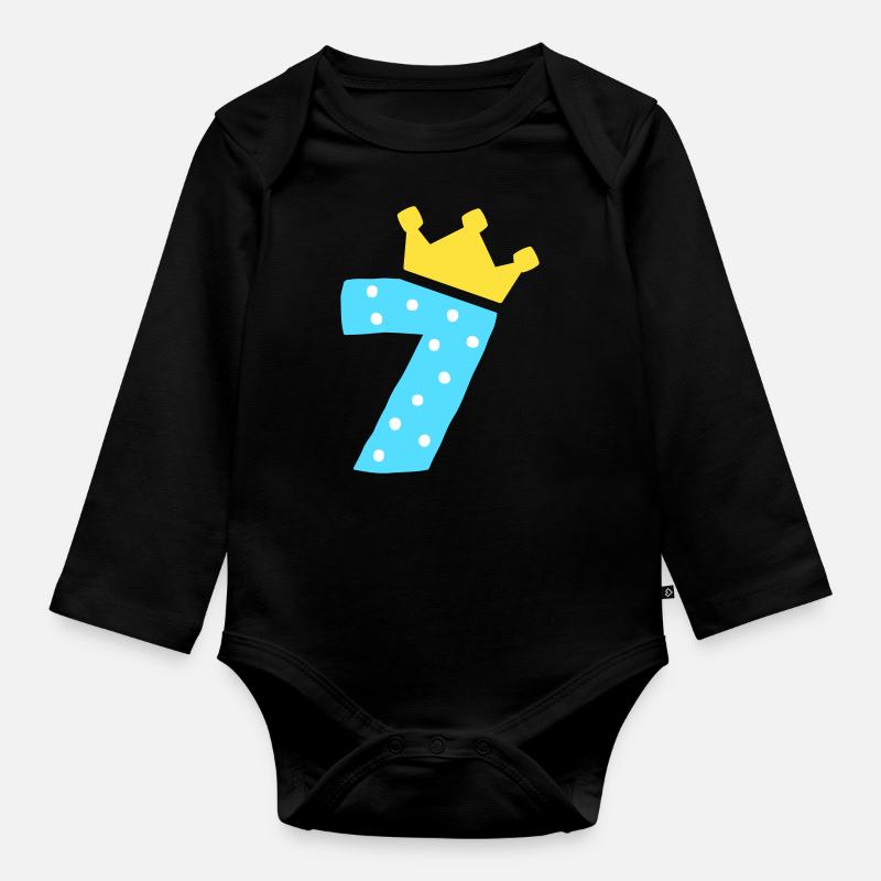 7 Krone 7 Geburtstag 7 Jahre - Baby Bio-Langarm-Body - Schwarz