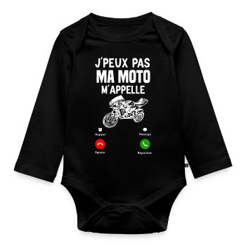 Cadeau Motard Humour Je Peux Pas Ma Moto M'appelle - Body Bébé bio manches longues - noir - Devant