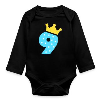 9 couronne 9e anniversaire 9 ans - Body Bébé bio manches longues - noir - Devant