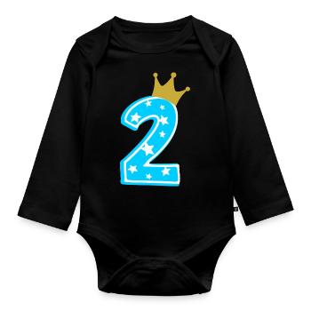 2 Krone 2. Geburtstag 2 Jahre - Baby Bio-Langarm-Body - Schwarz - Vorne