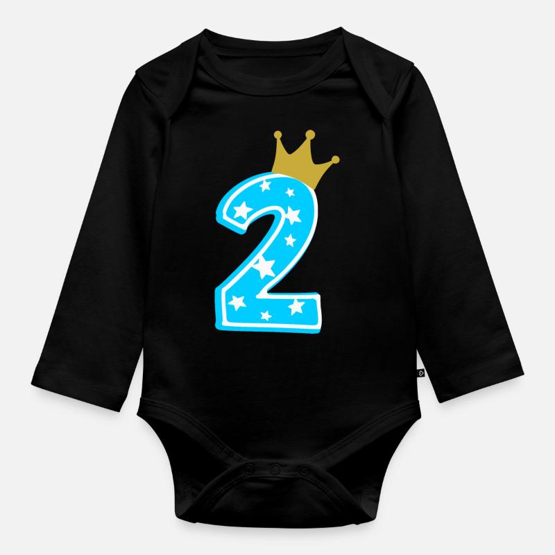 2 Krone 2. Geburtstag 2 Jahre - Baby Bio-Langarm-Body - Schwarz