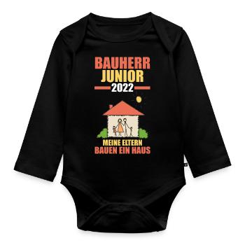 Bauherr Junior 2022 Richtfest Hausbau - Baby Bio-Langarm-Body - Schwarz - Vorne