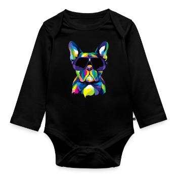 Pop Art Französische Bulldogge Süßes Geschenk Pelz Mama Hund Papa - Baby Bio-Langarm-Body - Schwarz - Vorne