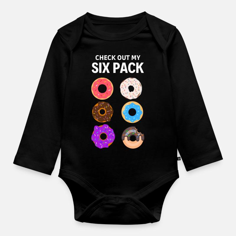 check out my six pack. Six pack donut - Organic Longsleeve Baby Bodysuit - black