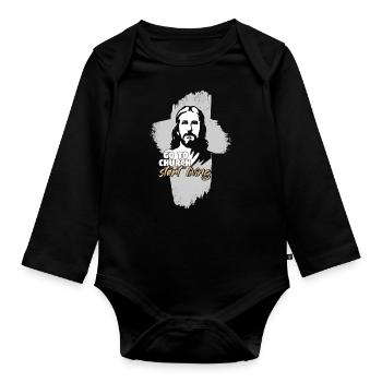 Gehe in die Kirche... Jesus Christus. Pfarrer - Baby Bio-Langarm-Body - Schwarz - Vorne