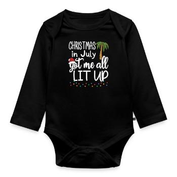 Noël en juillet m’a tout illuminé, Noël en juillet - Body Bébé bio manches longues - noir - Devant