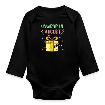 Unwrap in August, Funny Christmas in July, Xmas - Organic Longsleeve Baby Bodysuit - black - Front