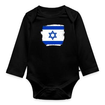 Israel Vintage Israelische Flagge - Baby Bio-Langarm-Body - Schwarz - Vorne