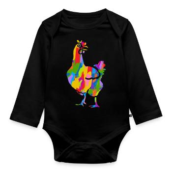 Chicken Colorful - Organic Longsleeve Baby Bodysuit - black - Front