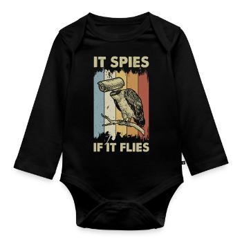 Vintage Spionage Überwachung Wache Spion Vogel - Baby Bio-Langarm-Body - Schwarz - Vorne