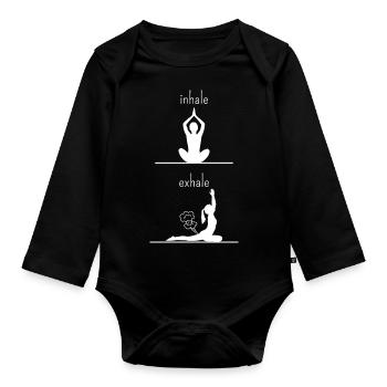 inhale exhale yoga humour - Body Bébé bio manches longues - noir - Devant