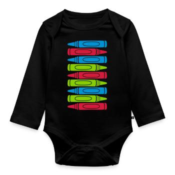Lots of wax crayons cool design - Organic Longsleeve Baby Bodysuit - black - Front