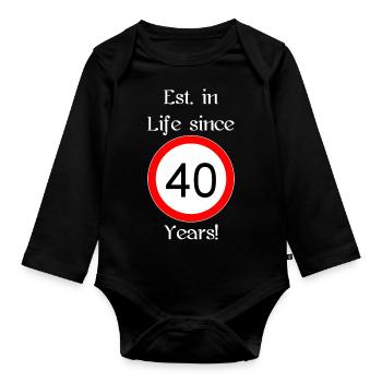 est i l 40 script white engl - Baby Bio-Langarm-Body - Schwarz - Vorne