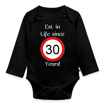 est i l 30 script white engl - Baby Bio-Langarm-Body - Schwarz - Vorne