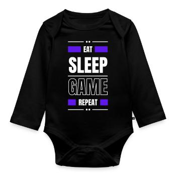 eat sleep game repeat geschenk idee zocken spruch - Baby Bio-Langarm-Body - Schwarz - Vorne