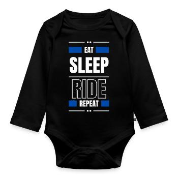 eat sleep ride repeat gift idea motorcycle bike - Organic Longsleeve Baby Bodysuit - black - Front