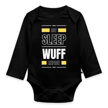 eat sleep wuff repeat gift idea saying dog - Organic Longsleeve Baby Bodysuit - black - Front