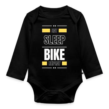 eat sleep bike repeat geschenk idee spruch rad - Baby Bio-Langarm-Body - Schwarz - Vorne