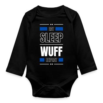 eat sleep wuff repeat gift idea saying dog - Organic Longsleeve Baby Bodysuit - black - Front