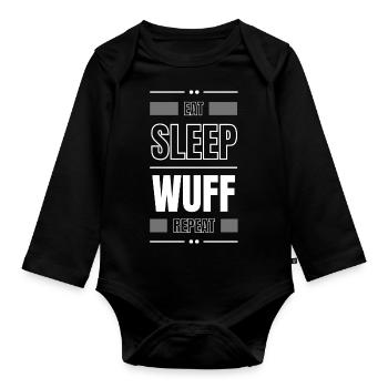 eat sleep wuff repeat gift idea saying dog - Organic Longsleeve Baby Bodysuit - black - Front