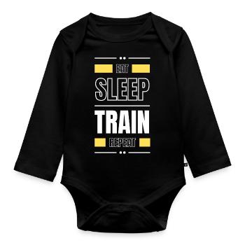 eat sleep train repeat geschenk idee fitness - Baby Bio-Langarm-Body - Schwarz - Vorne