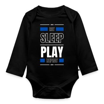 eat sleep play repeat gift idea saying gamer - Organic Longsleeve Baby Bodysuit - black - Front
