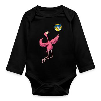 Volleyball Flamingo Volleyball-Team Trainer - Baby Bio-Langarm-Body - Schwarz - Vorne