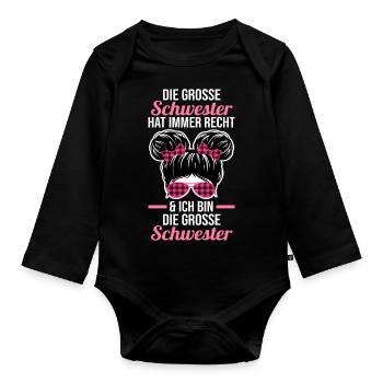 Geschwister Familie Schwestern Schwester - Baby Bio-Langarm-Body - Schwarz - Vorne