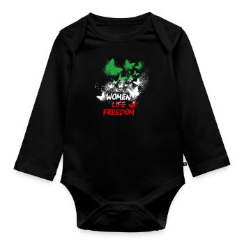 Femmes Vie Liberté,Liberté,Iran,Papillons - Body Bébé bio manches longues - noir - Devant