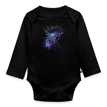 Spider, Spider Web, Purple Web, Halloween - Organic Longsleeve Baby Bodysuit - black - Front