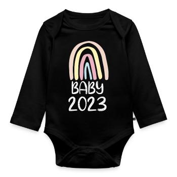 Baby 2023 Süßer Regenbogen - Baby Bio-Langarm-Body - Schwarz - Vorne