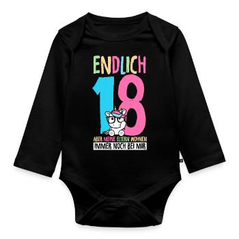 Endlich 18 Geburtstag Party Feiern Geschenk Geburt - Baby Bio-Langarm-Body - Schwarz - Vorne