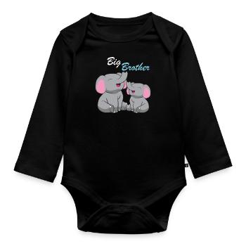 Elephants - Big Brother - Organic Longsleeve Baby Bodysuit - black - Front