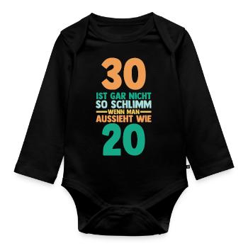 Dreißig 30 Jahre Dreißigster Geburtstag - Baby Bio-Langarm-Body - Schwarz - Vorne