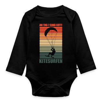 An Tag 7 Ging Gitt Kitesurfen - Baby Bio-Langarm-Body - Schwarz - Vorne