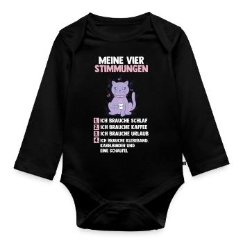 Katze Meine Vier Stimmungen - Baby Bio-Langarm-Body - Schwarz - Vorne
