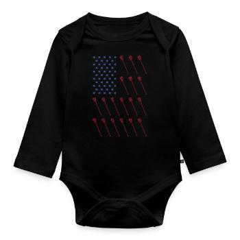 Sport Us Flag Lacrosse - Organic Longsleeve Baby Bodysuit - black - Front