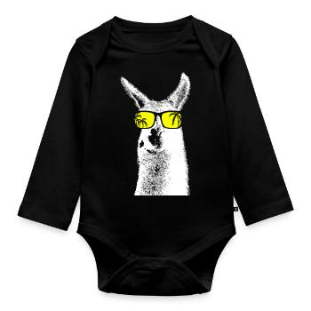 Lama Tierliebhaber Naturfans Sonnenbrille Lamanlie - Baby Bio-Langarm-Body - Schwarz - Vorne