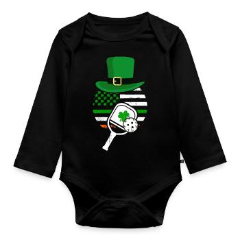 Irish American Flag Pickleball Shamrock St Patrick - Organic Longsleeve Baby Bodysuit - black - Front