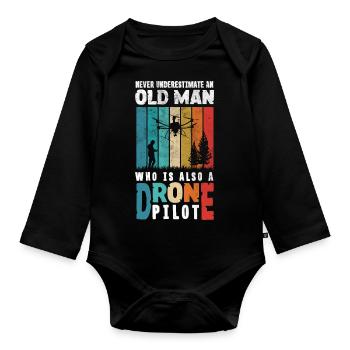 Never Underestimate an Old Man who is also a - Baby Bio-Langarm-Body - Schwarz - Vorne