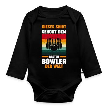 Bowler Bowlen Kegeln Bowling - Baby Bio-Langarm-Body - Schwarz - Vorne
